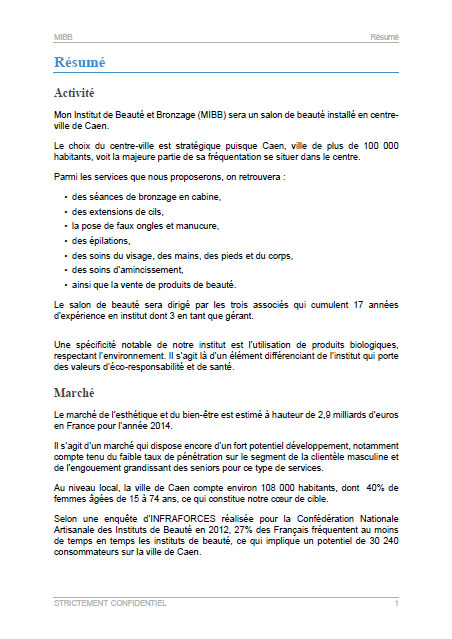 Mod le de  business plan  d institut de  beaut 