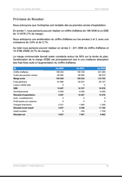 modele business plan fleuriste